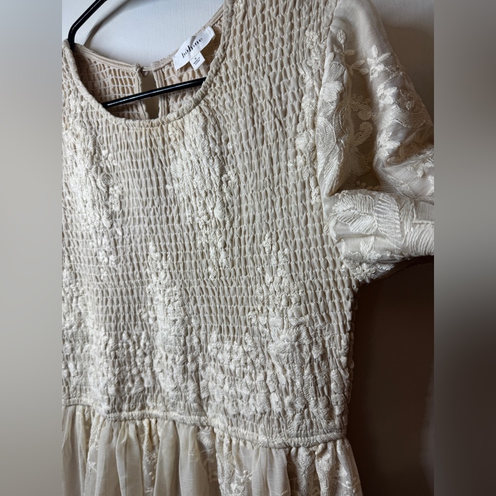 Bohme Alora Embroidered Floral Champagne Cream Tulle Maxi Dress Size Medium - Picture 7 of 16
